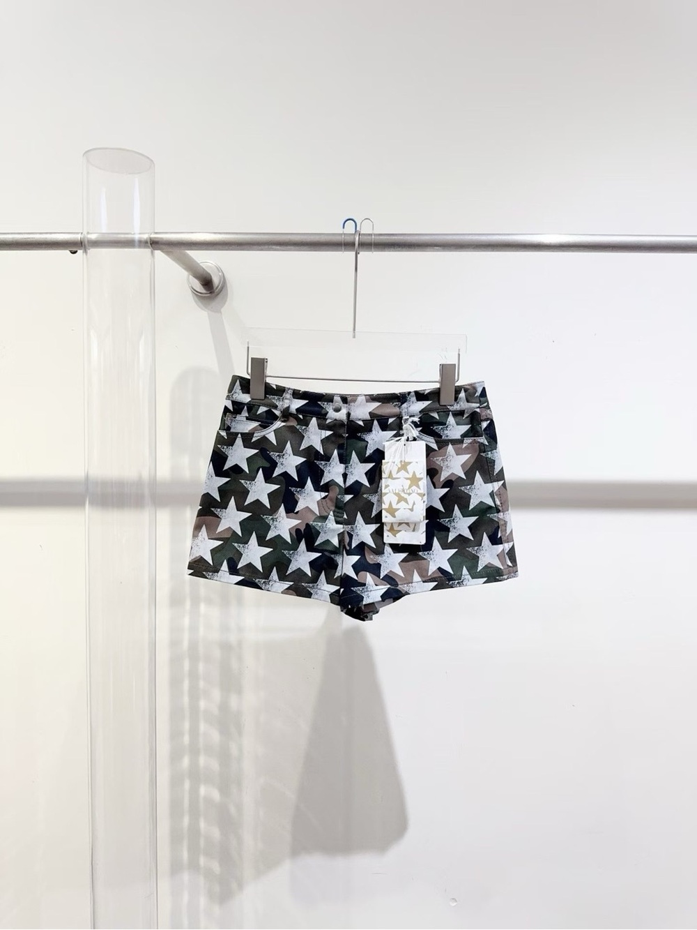 🚩steal Valentino Star Print Jean Shorts - Black White